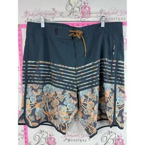 Far west swim board shorts mushroom Men's Floral Stripe Board Shorts - Navy